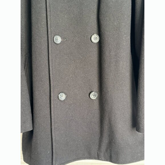 Eddie Bauer Peacoat Mens LT Tall Wool Blend Double Breasted Black Classic Prep - Picture 4 of 8